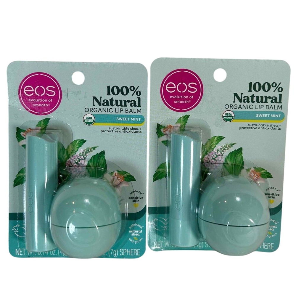 eos 100% Natural Organic Lip Balm Sweet Mint Sphere & Stick 2-Pack Lot of 2 Sets